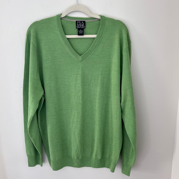 Jos. A. Bank Merino Wool V-Neck Sweater Soft Knit‎ Green XL - Picture 1 of 5